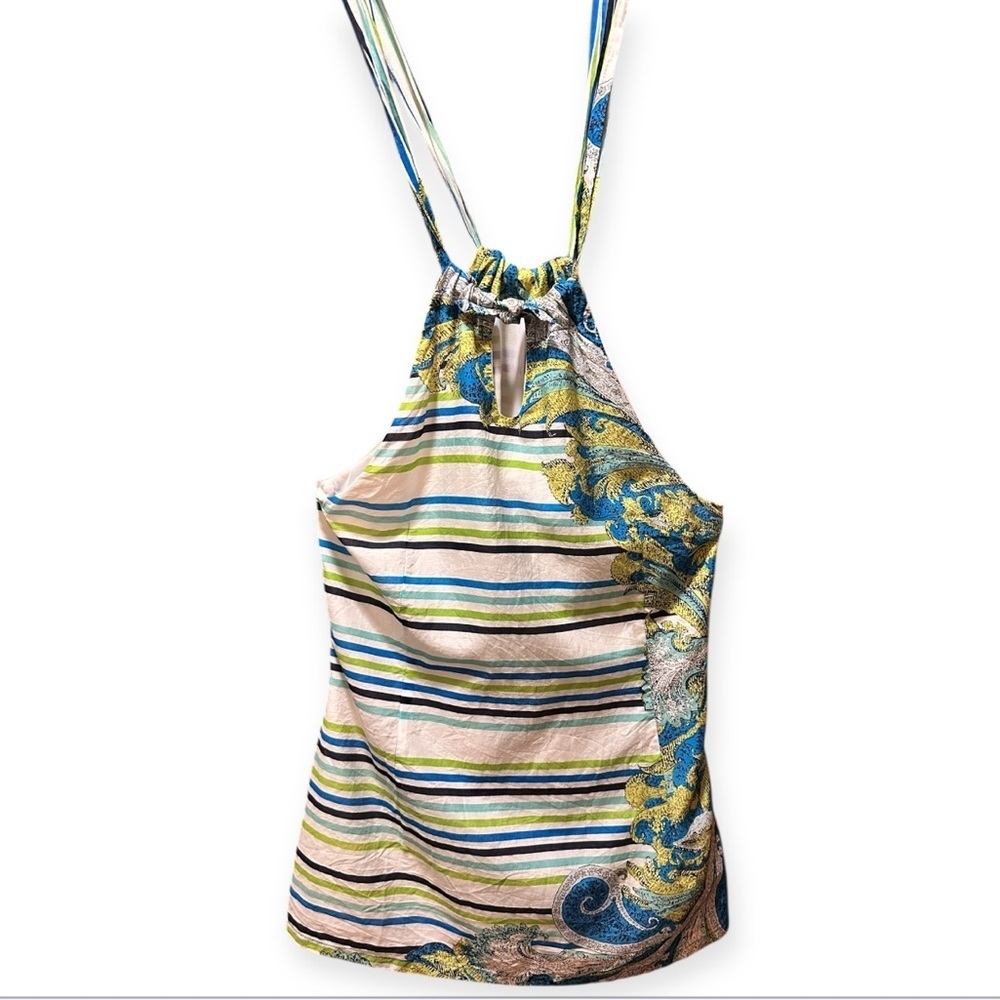 EUC Tommy Bahama Striped Halter Top with Blue and Yellow Accents